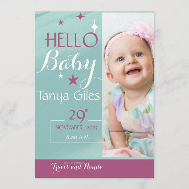 Convite Hello Baby Birth Announcement Card (Frente)