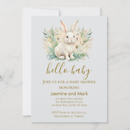 Convite Hello Baby Boho Neutral Bunny