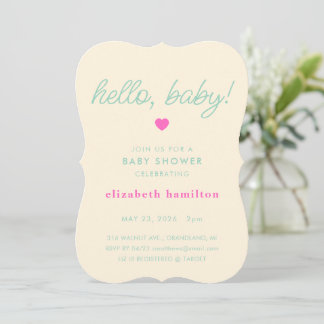 Convite hello baby! Cream, Green Baby Shower Invitation