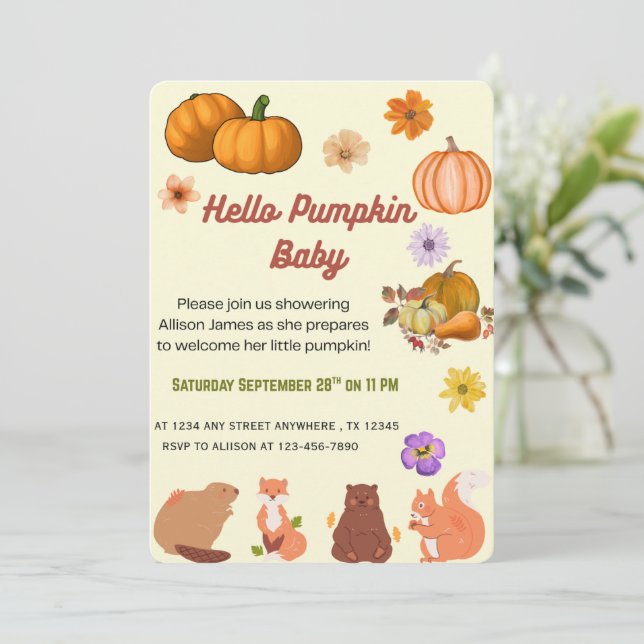 Convite Hello Baby Pumpkin Fall Baby Shower Invitation  (Em pé/Frente)