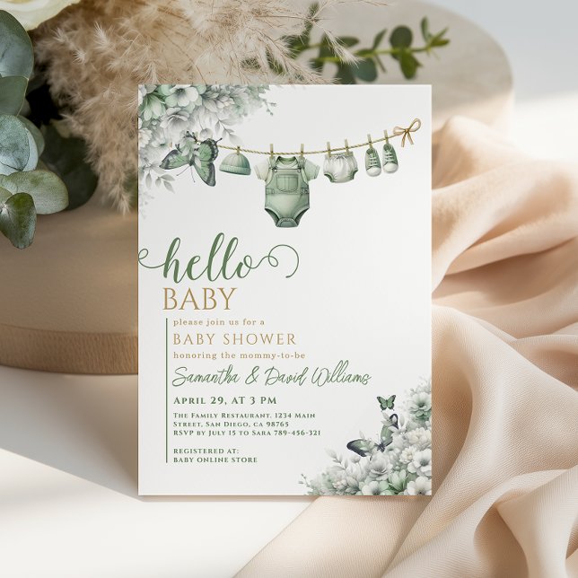 Convite Hello Baby Sage Green Botanical Baby Shower (Criador carregado)