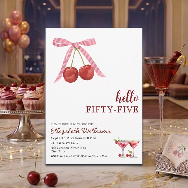 Convite Hello Fifty Five Cherry Martini Birthday Party (Criador carregado)
