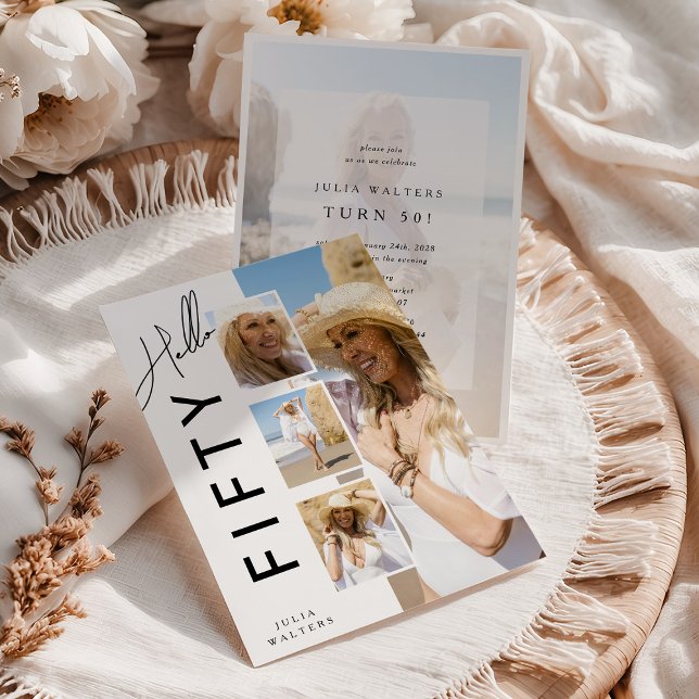 Convite Hello FIFTY' Modern Photo Collage 50th Birthday (Criador carregado)