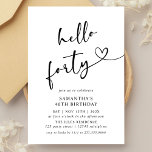 Convite Hello Forty Black and White 40th Birthday Party<br><div class="desc">Celebrate turning forty with style using this modern black and white “Hello Forty” birthday invitation. Featuring sleek typography and a minimalist layout,  it’s perfect for an elegant dinner,  cocktail night,  or sophisticated milestone party. A timeless and classy choice for your 40th birthday celebration.</div>
