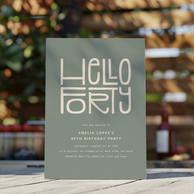 Convite HELLO FORTY Modern aniversário de 40 anos (Criador carregado)