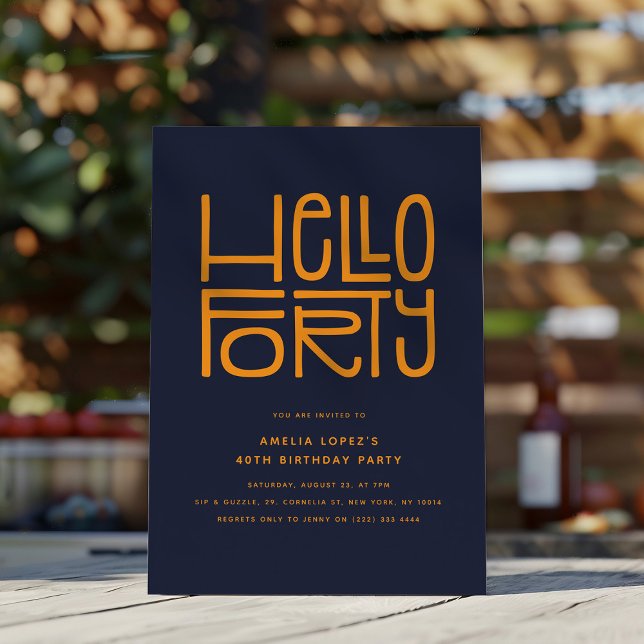 Convite HELLO FORTY Modern aniversário de 40 anos (Criador carregado)