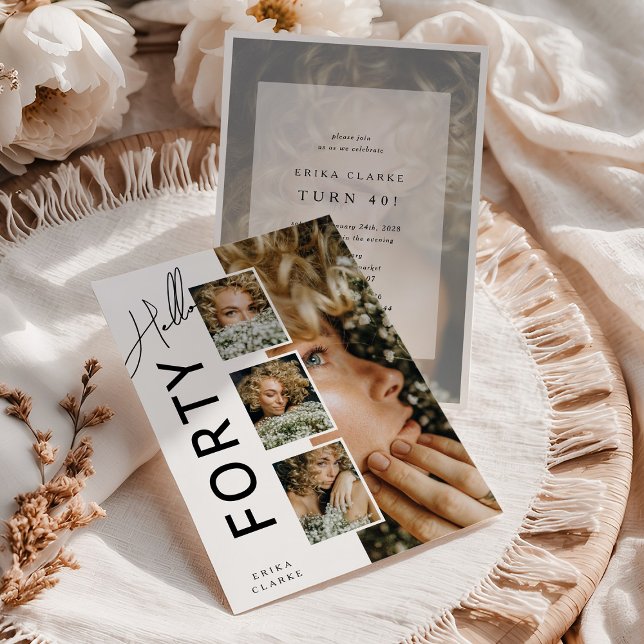 Convite Hello FORTY' Modern Photo Collage 40th Birthday (Criador carregado)