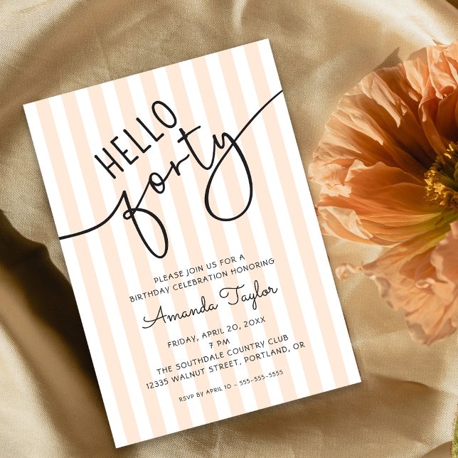 Convite Hello Forty Modern Script Chic 40th Birthday Party (Criador carregado)