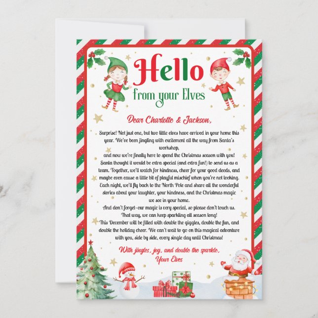 Convite Hello From Your Elves Christmas Arrival Letter  (Frente)