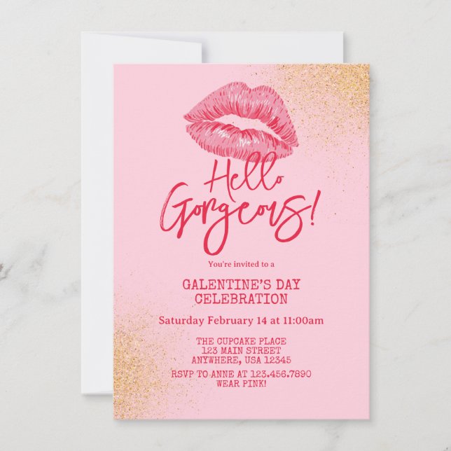 Convite Hello Gorgeous Galentine's Day Pink (Frente)