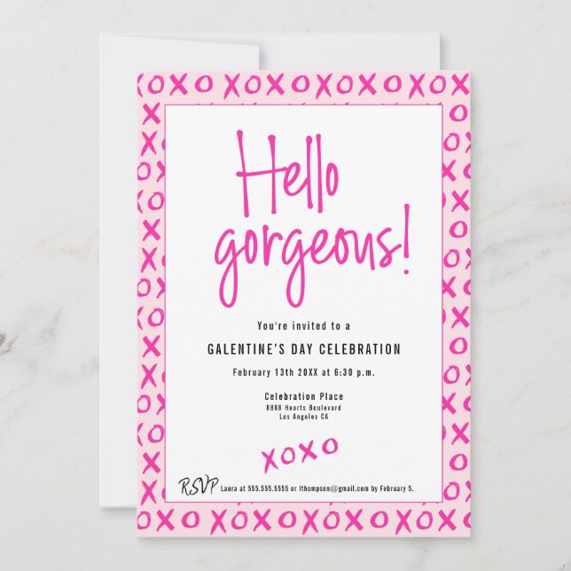 Convite Hello gorgeous Galentine's Day XOXO pink Custom (Frente)