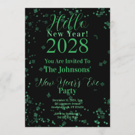 Convite Hello New Year! New Year's Eve Green Black Sparkle