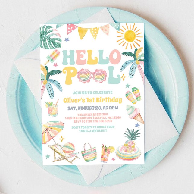 Convite Hello Pool Beach Party Summer Birthday Invitation (Criador carregado)