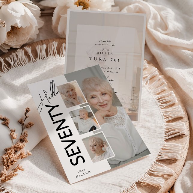 Convite Hello SEVENTY' Modern Photo Collage 70th Birthday (Criador carregado)