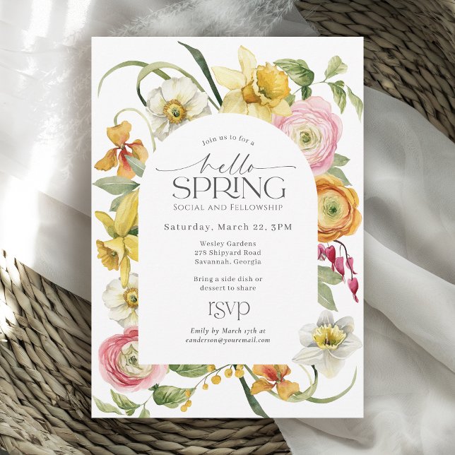 Convite Hello Spring Social Event Sunny Floral  (Criador carregado)
