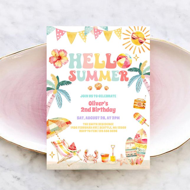 Convite Hello Summer Beach Party Birthday Invitation (Criador carregado)