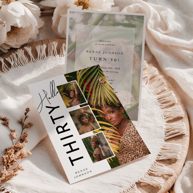 Convite Hello THIRTY' Modern Photo Collage 30th Birthday (Criador carregado)