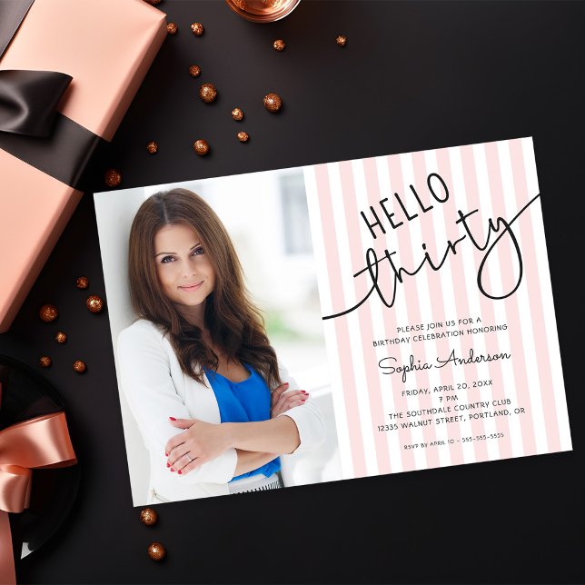 Convite Hello Thirty Modern Script Photo 30th Birthday (Criador carregado)