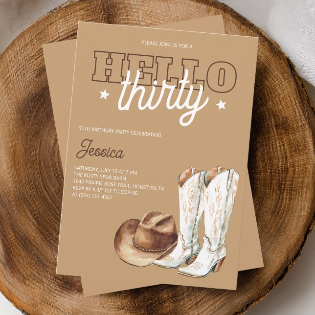 Convite Hello Thirty Rustic Country 30th Birthday Party (Hello Thirty Rustic Country 30th Birthday Party Invitation)