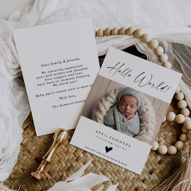 Convite Hello World Photo Baby Birth Announcement Card (Criador carregado)