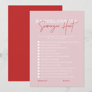 Convite HENLEY Red Bachelorette Scavenger Hunt Card