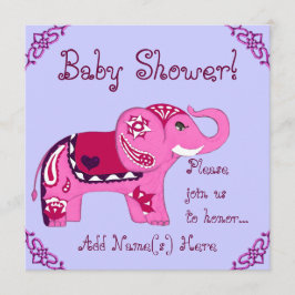Convite Henna Elephant (Pink/Purple) (Chá de fraldas)