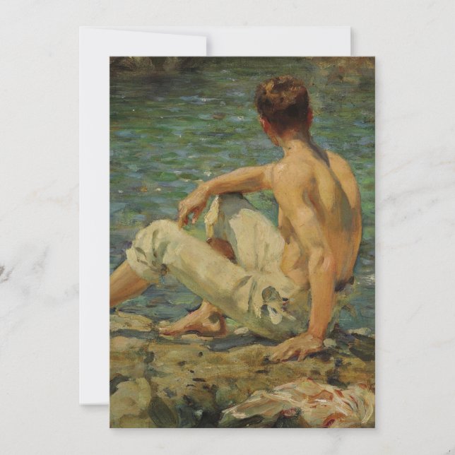 Convite Henry Scott Tuke Dourado E Verde (Frente)