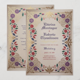 Convite Herança Floral Medieval Casamento Roxo Vermelho Do