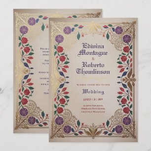 Convite Herança Floral Medieval Casamento Roxo Vermelho Do