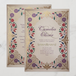 Convite Herança Floral Medieval Casamento Roxo Vermelho Do