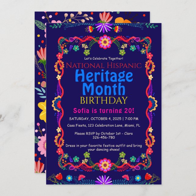 Convite Herança Nacional Hispânica Aniversário Corante (Frente/Verso)