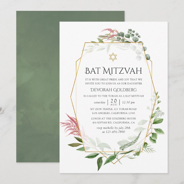 Convite Herbário Florestal em Aquarela Geométrica Bat Mitz (Frente/Verso)