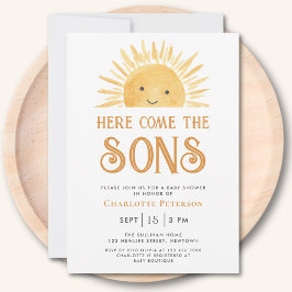 Convite Here Come the Sons Sunshine Twins Baby Shower 