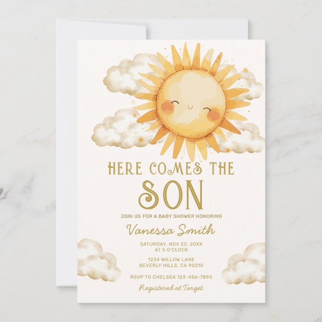 Convite Here Comes The Son Baby Shower Invitation (Frente)