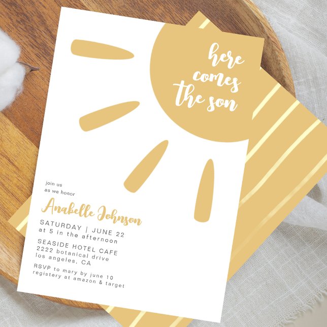 Convite Here Comes The Son Boho Minimal Baby Shower (Criador carregado)