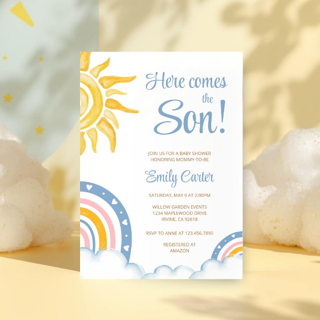 Convite Here Comes the Son Boho Rainbow Baby Shower (Criador carregado)