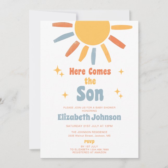 Convite Here Comes The Son Boy Baby Shower (Frente)