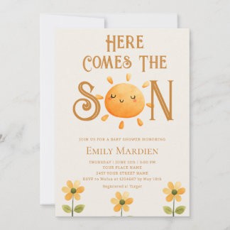 Convite Here Comes The Son Floral Sunshine Baby Shower