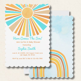 Convite Here Comes The Son, Retro Sunshine Boho Rainbow
