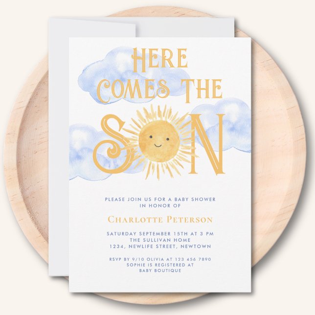 Convite Here Comes The Son Sun Clouds Baby Shower (Criador carregado)