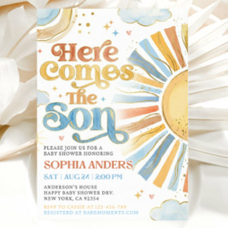 Convite Here Comes the Son Sunshine Baby Shower Invitation