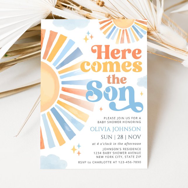 Convite Here Comes the Son Sunshine Baby Shower Invitation (Criador carregado)