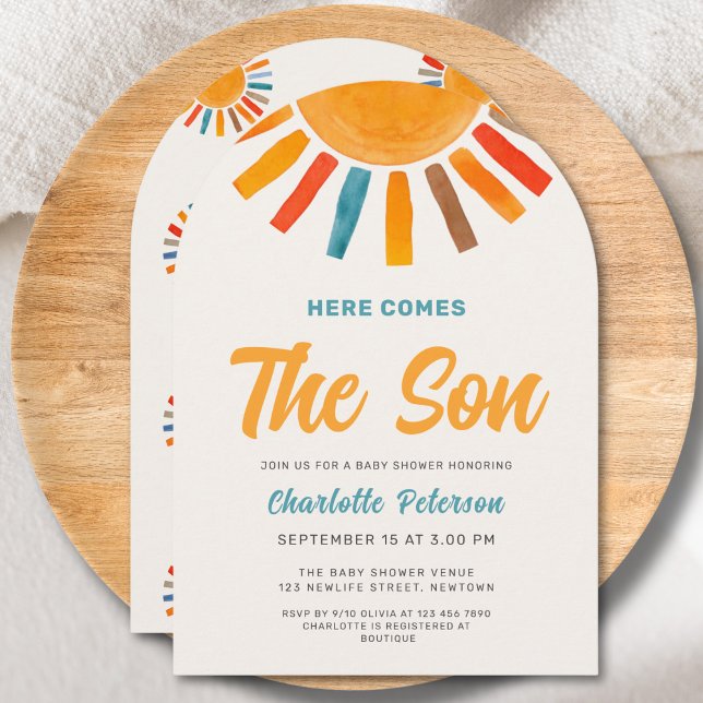 Convite Here Comes the Son Sunshine Boy Baby Shower (Criador carregado)