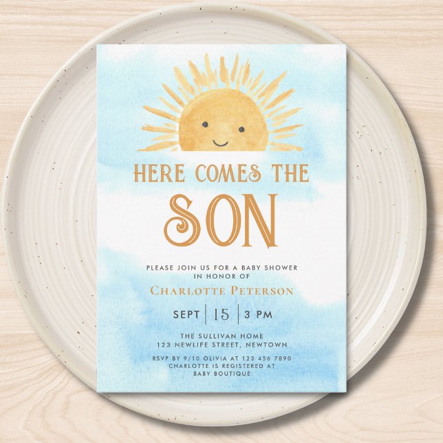 Convite Here Comes the Son Sunshine Sky Baby Shower  (Criador carregado)