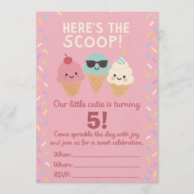 Convite Here’s the Scoop Ice Cream Birthday Invite (Frente)