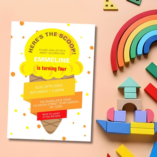 Convite Here's The Scoop Ice Cream Sweet Birthday (Criador carregado)