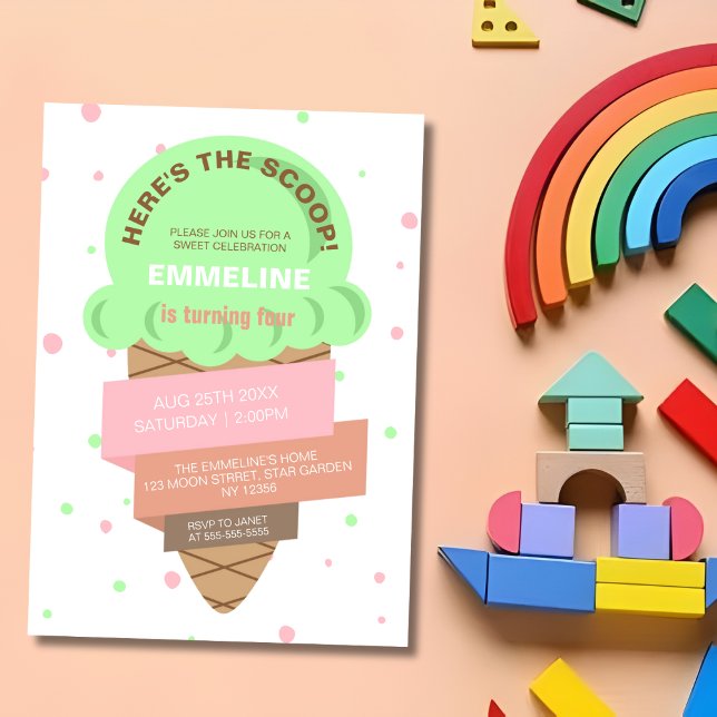 Convite Here's The Scoop Mint Ice Cream Sweet Birthday (Criador carregado)