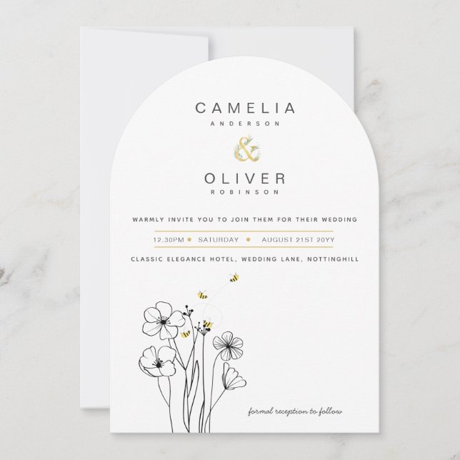 Convite Heritage Bee Modern Botanical Wedding (Frente)