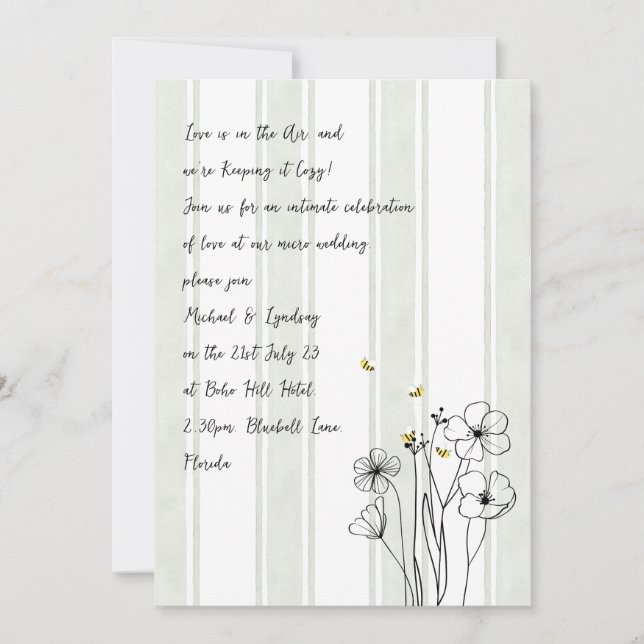 Convite Heritage Bees Modern Handwritten Handdrawn Wedding (Frente)