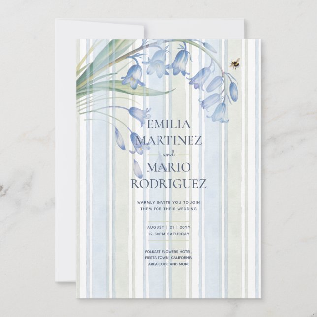 Convite Heritage Bluebells Bees Blue Sage Botanical Event (Frente)